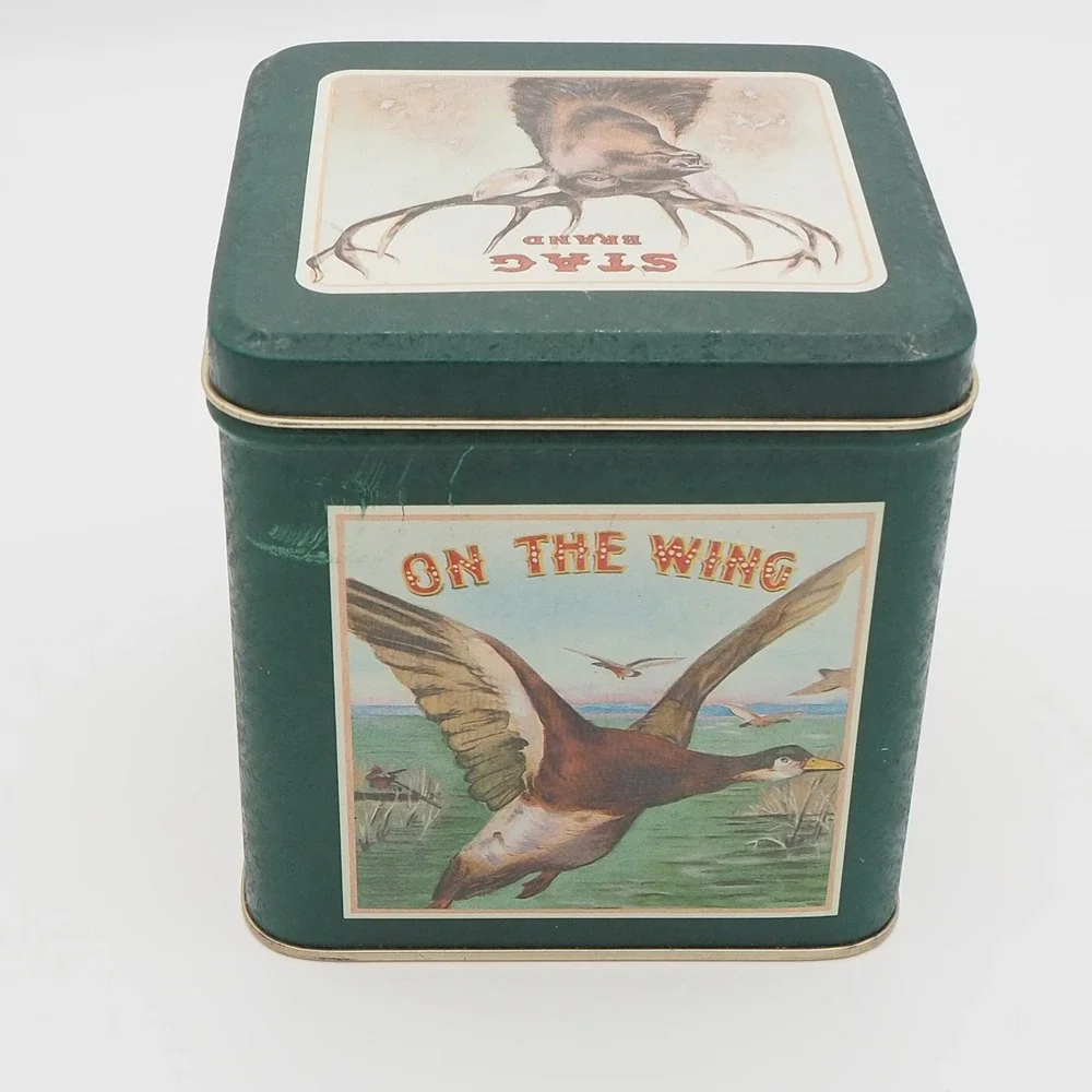 Vintage Metal Tin Box Mallard Stag Jack Rabbit Retro Keepsake Container Rustic
